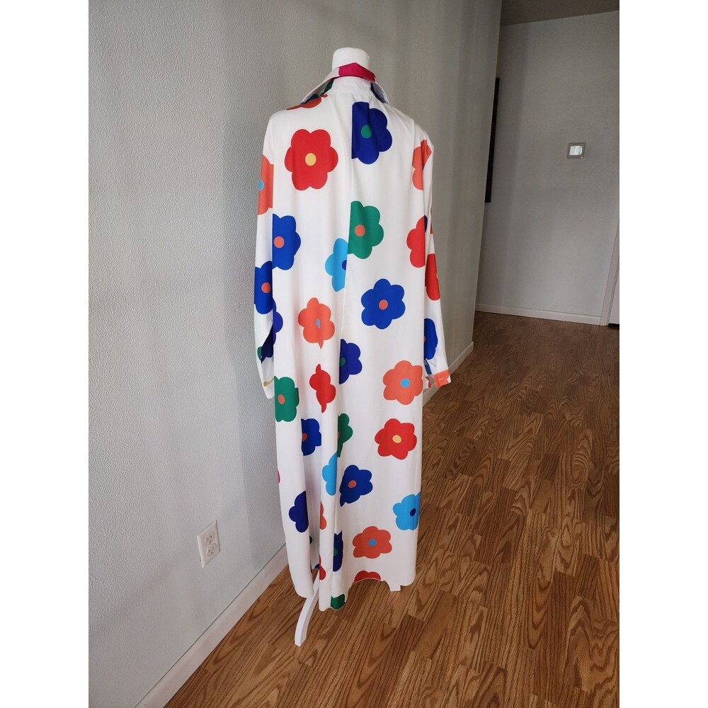 Women's White Colorful Floral Print High-Low Shirt Dress Long Sleeve Collared 2x - Picture 4 of 7